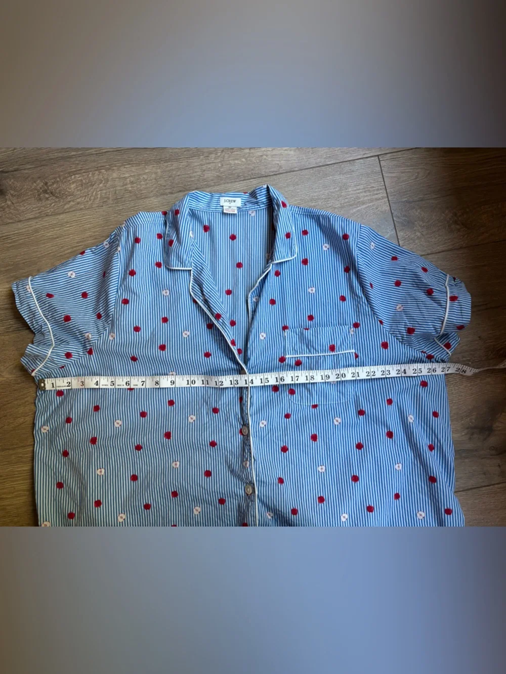 J. Crew Blue Stripe Short Pajama Top with Red Apple Print 3X Cotton